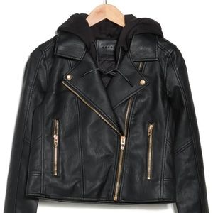 Faux Leather Hooded Crop Moto Jacket XS
